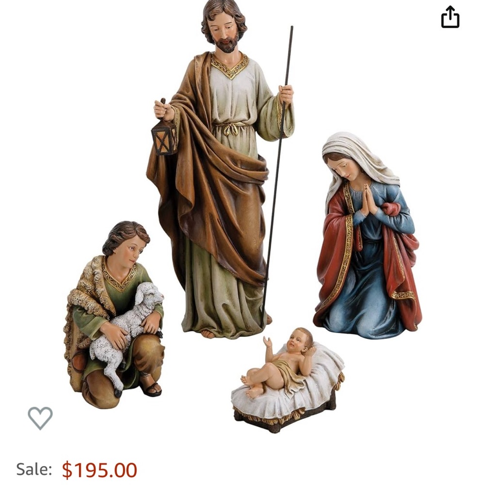 Beautiful 4 piece nativity 18 inches. Brand new, still in box